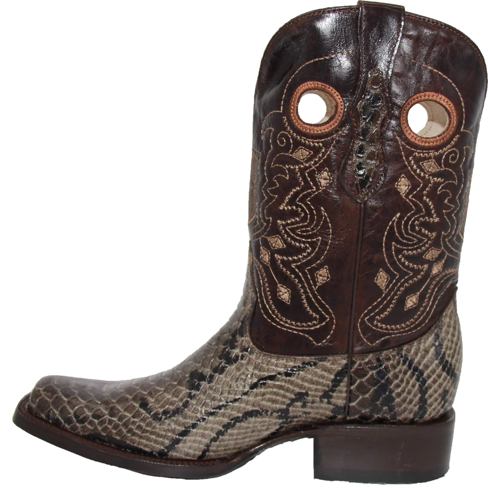 Mens Genuine Leather Python Snake Print Square Toe Cowboy Boot | eBay