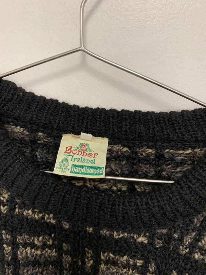 Vintage Bonner of Ireland Sweater L Pure New Wool Black Chunky Woolmark - Image 2 of 4