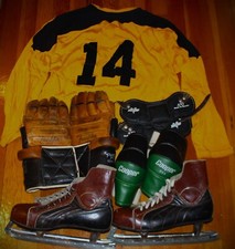 Vintage 1960's Hockey Gear Skates Jersey Gloves Ankle Guards Winnwell Cooper