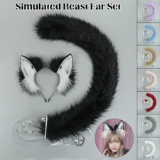 Lolita Headband Faux Fur Cats Ears and Tail Sets Plushly Animals Cosplay Props