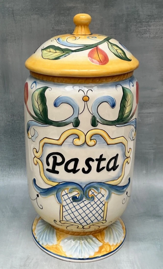 Fitz and Floyd Ricamo Large Pasta Jar Canister Tuscan Style 14”