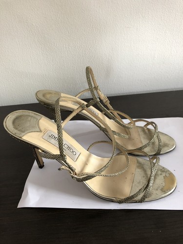 Jimmy Choo Gold Glitter Lame Elaine Strappy Sandals Size EUR41.5 UK8.5 Heels - Picture 5 of 8