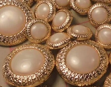 25 LG Gold Faux Mother of Pearl Plastic Shank Buttons Engraved Edge 1" #15-908
