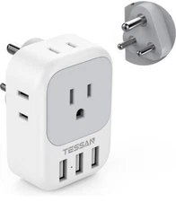 TESSAN US to India Plug Adapter, 7 in 1 Power Adapter with 4 AC Outlets 3... 