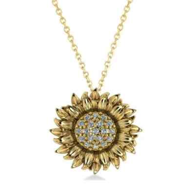 1.50Ct Round Natural Moissanite Women's Sunflower Pendant 14K Yellow Gold Plated
