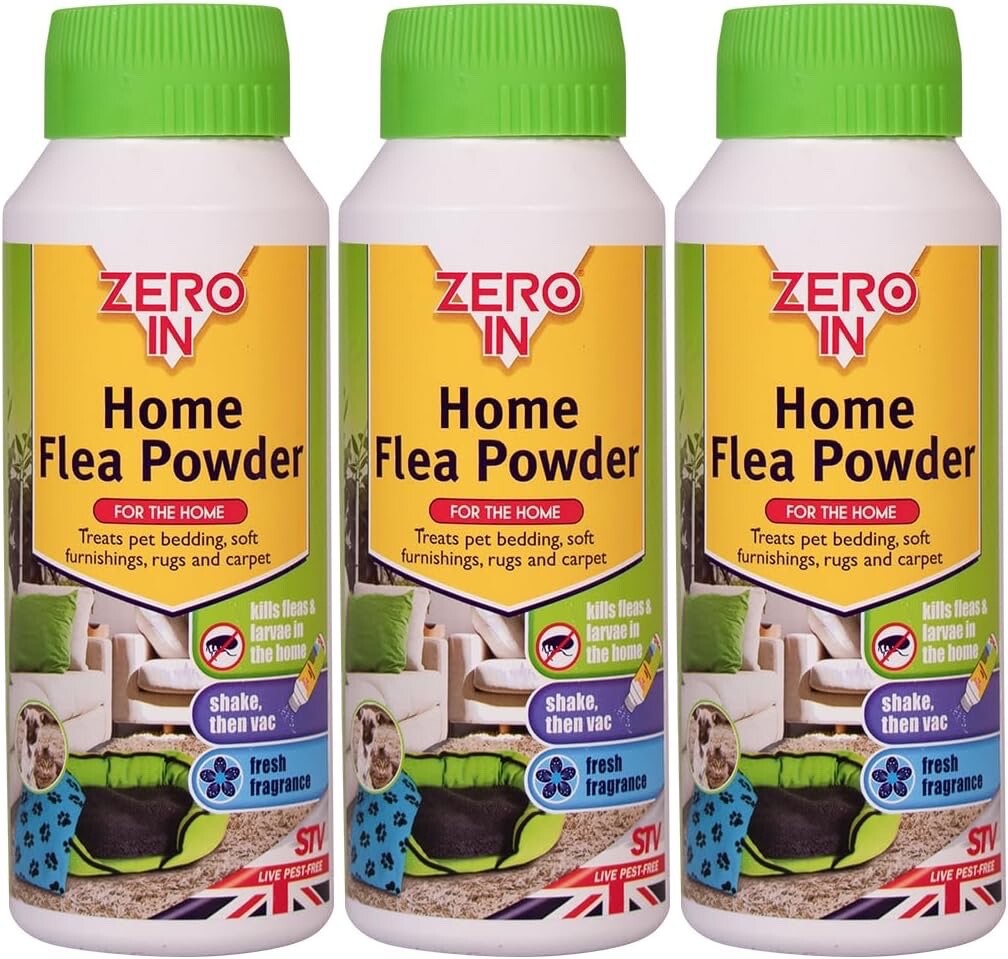 3x Zero In Home Household Fleas Larvae Fresh Fragrance Vac Killer Powder 300g