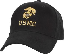 Black USMC Globe Anchor Logo Adjustable Cap Baseball Hat