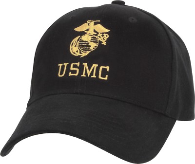 Black USMC Globe & Anchor Logo Adjustable Cap Baseball Hat