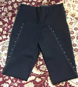 Zara Basic colección para mujer Grande Negro Delgado Pantalones Ajustados  Lado Plata Perla C | eBay