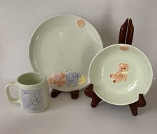 3 Piece Animal Patch Children  s Teddy Bear Bowl, Plate  Cup 1984 Golden Crown 