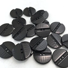 24 Buttons Black Plastic Center Line Textured 2-Hole Sewing 20 mm #BK1
