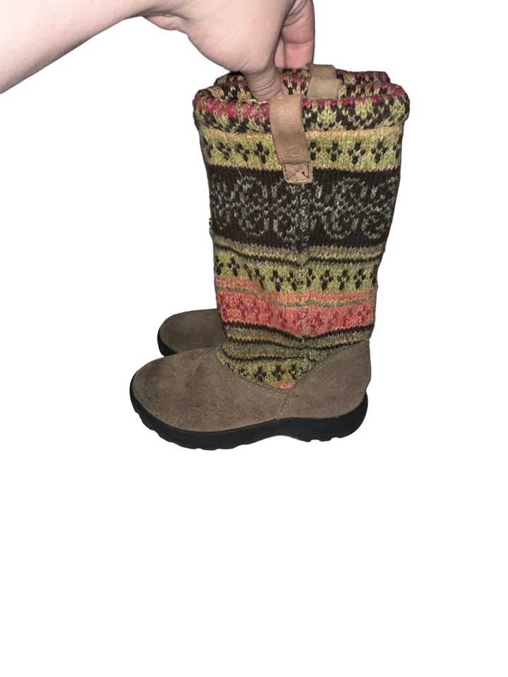 Keen Girls Auburn Flur Knit & Suede Knee High Boots Sz 10 Brown Pink - Image 4 of 4