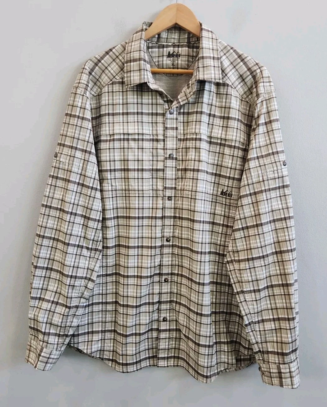 REI Vented Mesh Long Sleeve Camping Fishing Shirt Brown Outdoor Men's Size XL