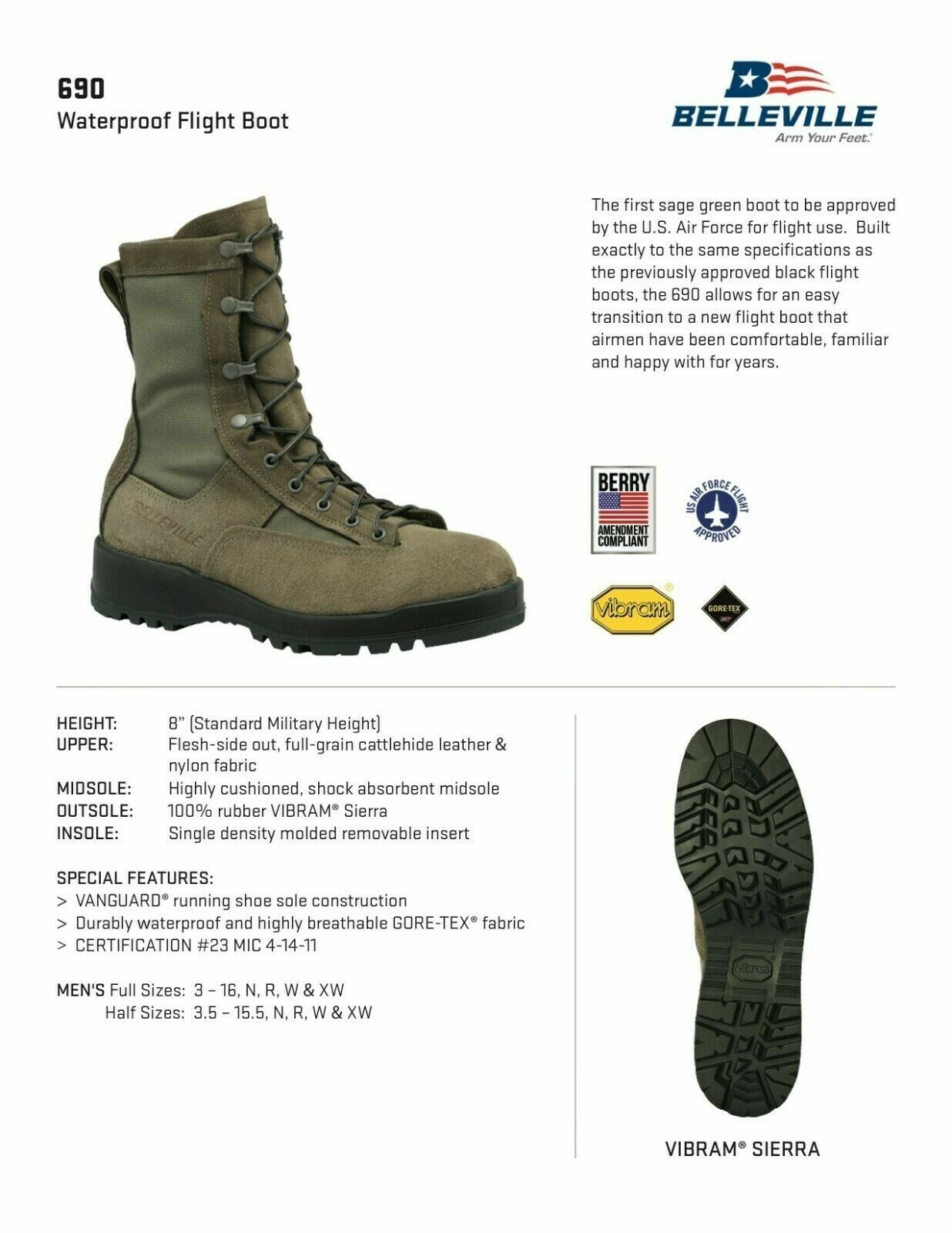 NEW Belleville 690V USAF Cold Weather 