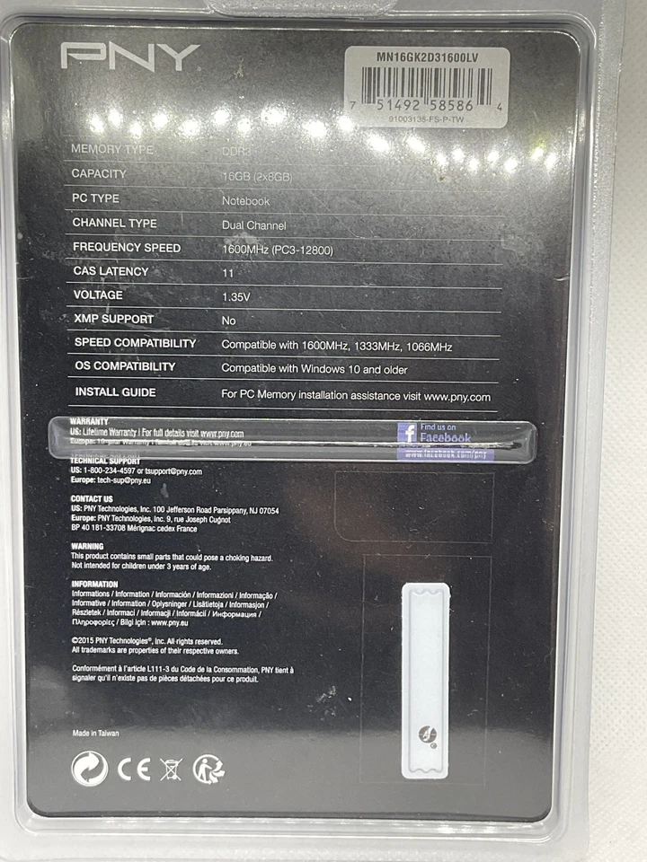 PNY Memory Sticks DDRR, 8GB 8 GB 1600MHz CL11 1.35V, 1.35V, New Open Box - Image 4 of 4