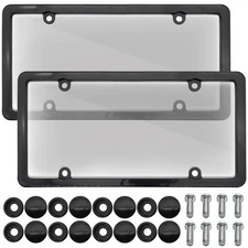 2 Front Rear Unbreakable License Plate Covers+Frames Auto Tag Shield Protector