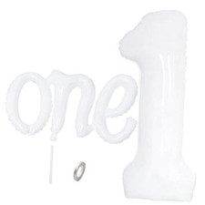 2Pcs One Balloon Set, 40inch Large Nylon Number 1 Balloon and 26inch White