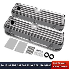 For Ford Sbf 289 302 351w 5.0l 1962-1985 Polished Alum Tall Finned Valve Covers For Ford Sbf 289 302 351w 5.0l 1962-1985 Polished Alum Tall Finned Valve Covers