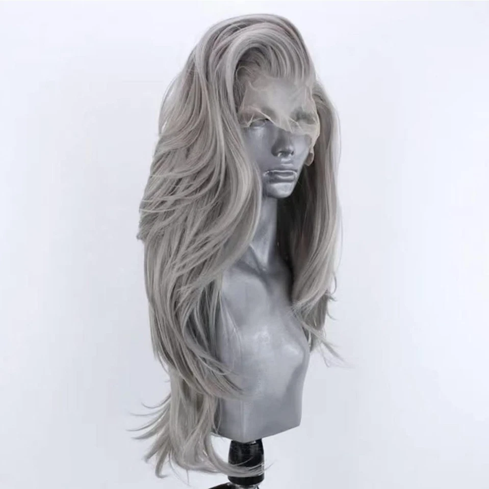Парик HD Lace Front серебристый серый блондинка балаяж смесь длинных человеческих волос омбре волны - Изображение 2 из 4