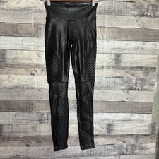 SPANX Womens Faux Leather Moto Leggings Size XS Black Shiny Mid Rise