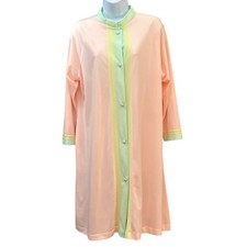 Vintage Lorraine Nylon Robe Pastelcore Retro Loungewear Housecoat Peach Mint
