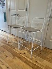 Two Bar Stools - White With Grey Cushion