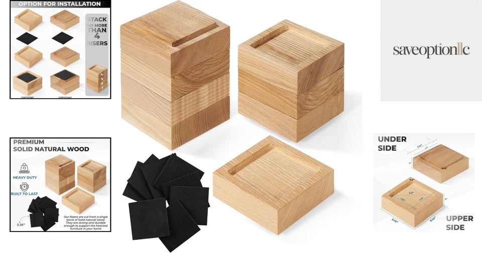 Juego de 8 elevadores ajustables para cama y muebles - Elevar alturas de 1" a 4" Foto 2 de 4