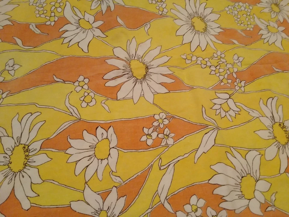 Fabric Vintage 70's Flower Power Lowenstein & Sons Fabric 49x66" Yellow & Orange - Image 3 of 4