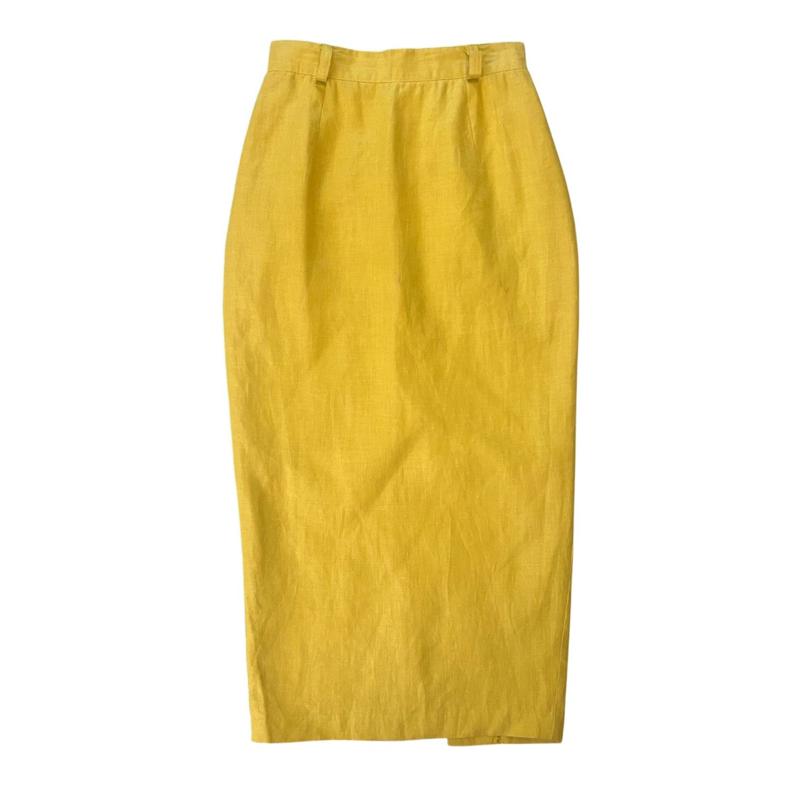 Vintage 90s Silvia Tcherassi Yellow Linen Midi Pencil Skirt Womens Sz 8