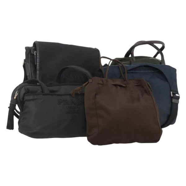 PRADA Shoulder Bag Nylon Leather 5 Set Black Navy Brown Auth bs35225