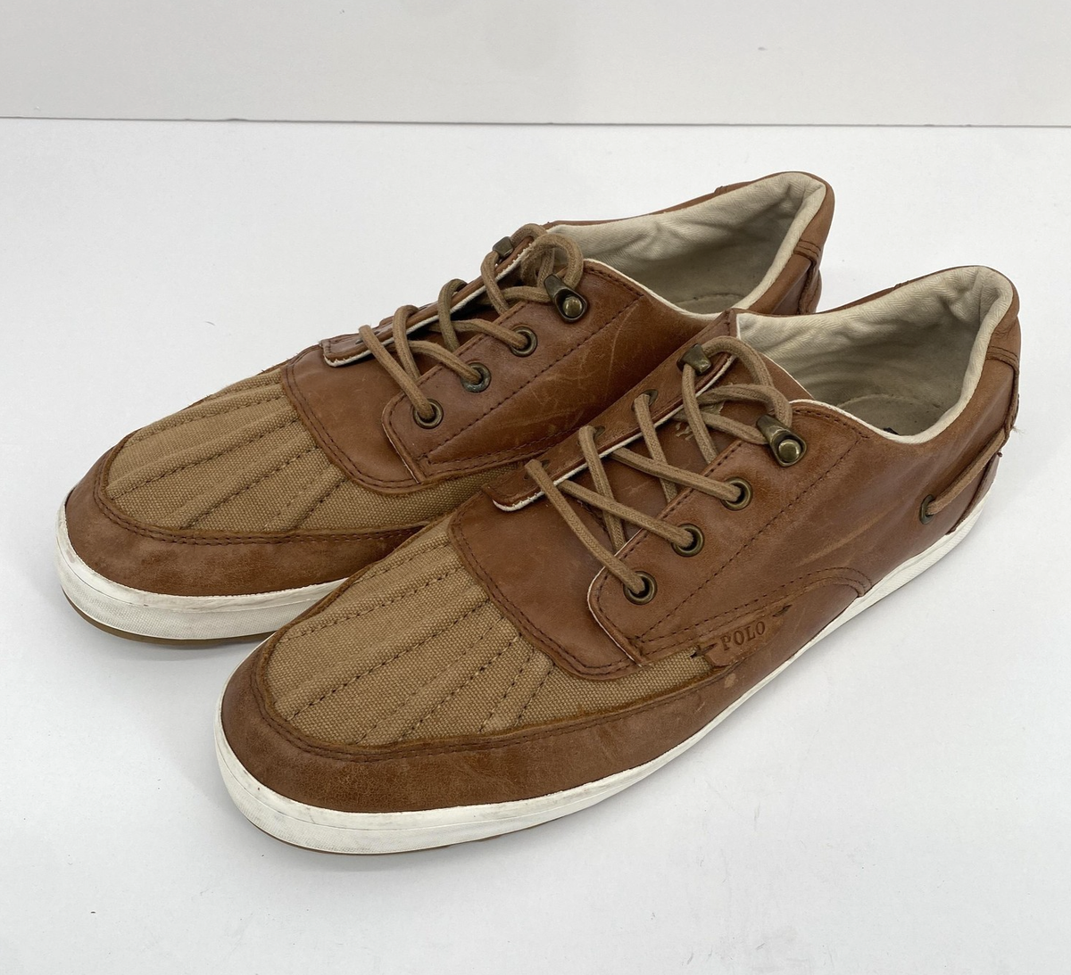 Polo Ralph Lauren Ramiro Shoes Mens Size 11D Brown Canvas Leather