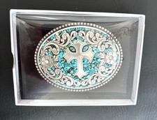 Blazin Roxx Belt Buckle Oval Cross  Turquoise Belt Buckle  M & F Western 37914