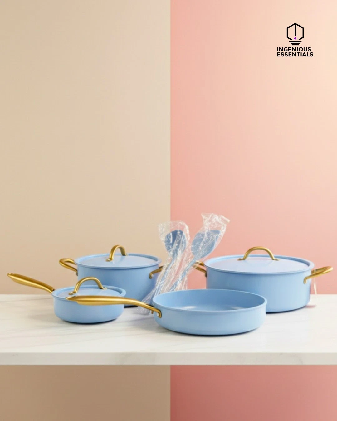 LuxeGlow Signature Ceramic, Induction Compatible Cookware Skygold Powder Blue