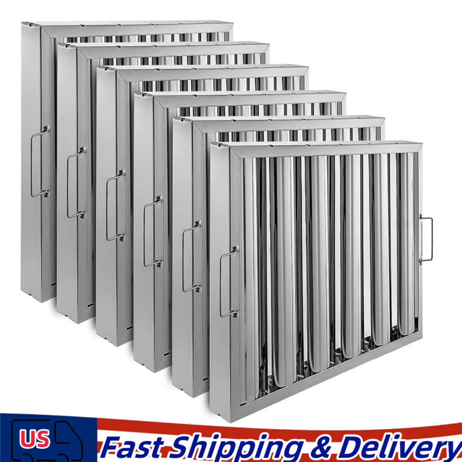 6PCS 19.5"x24.5" Stainless Steel Baffle Grease Filter Kitchen Canopy Hood Filter