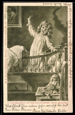 Künstler-AK sign. E. Wagner: Echo aus dem Schlafzimmer 