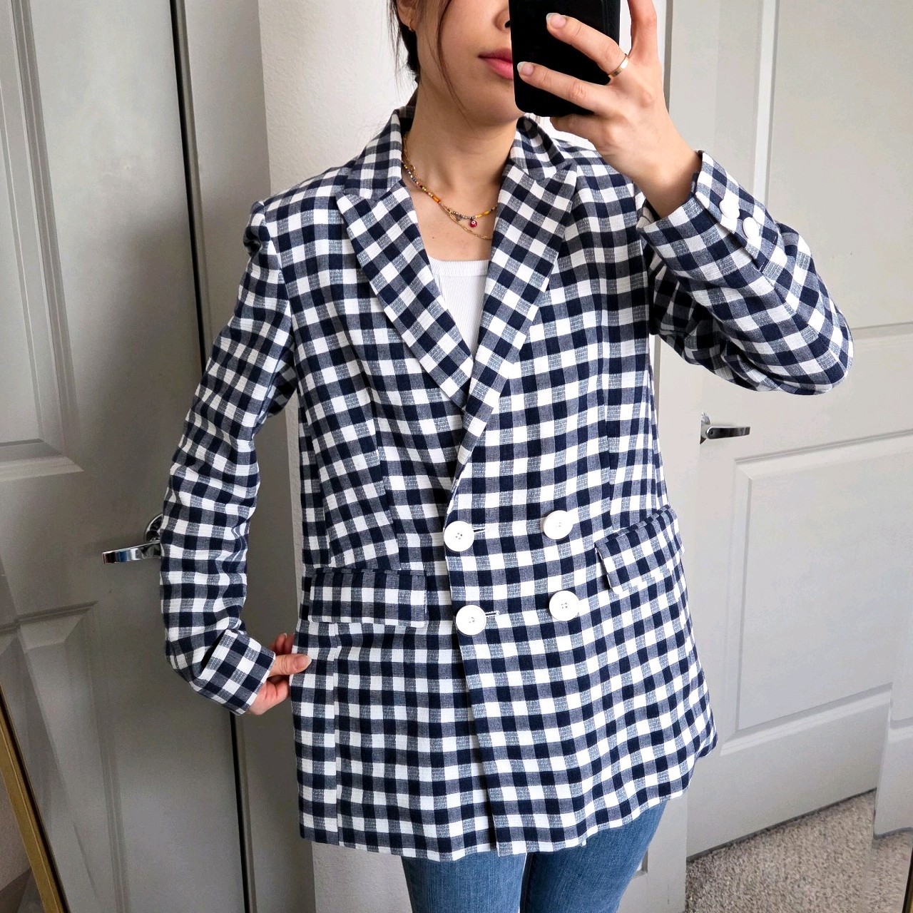 Mango Checkered Gingham Blazer Jacket Women's Siz… - image 2