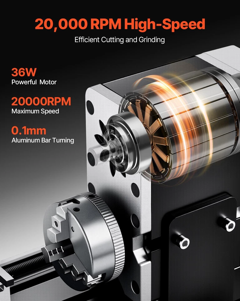 VEVOR Mini Tour à Métaux Didactique de Précision 70 x 130 mm 20000 tr/min 36 W - Photo 2/4