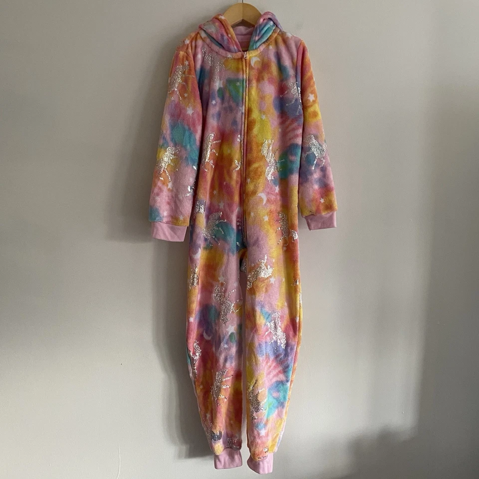 Pijama de una pieza con capucha para niñas PJ Place talla 7/8 lote de 4 felpa unicornio tie dye Foto 4 de 4