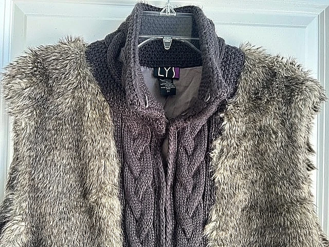 Chaleco De Colección Y2K Mujer Piel Sintética Talla 2X Marrón Tejido con Cable Boho Nórdico Indie Rocker Foto 4 de 4