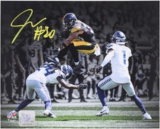 Jaylen Warren Steelers Autographed 8x10 Leaping over Defender Spotlight Photo