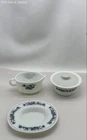 Pyrex Set Old Town Blue Vintage 3 Piece Creamer Sugar Bowl Oval Tray Milk Glass