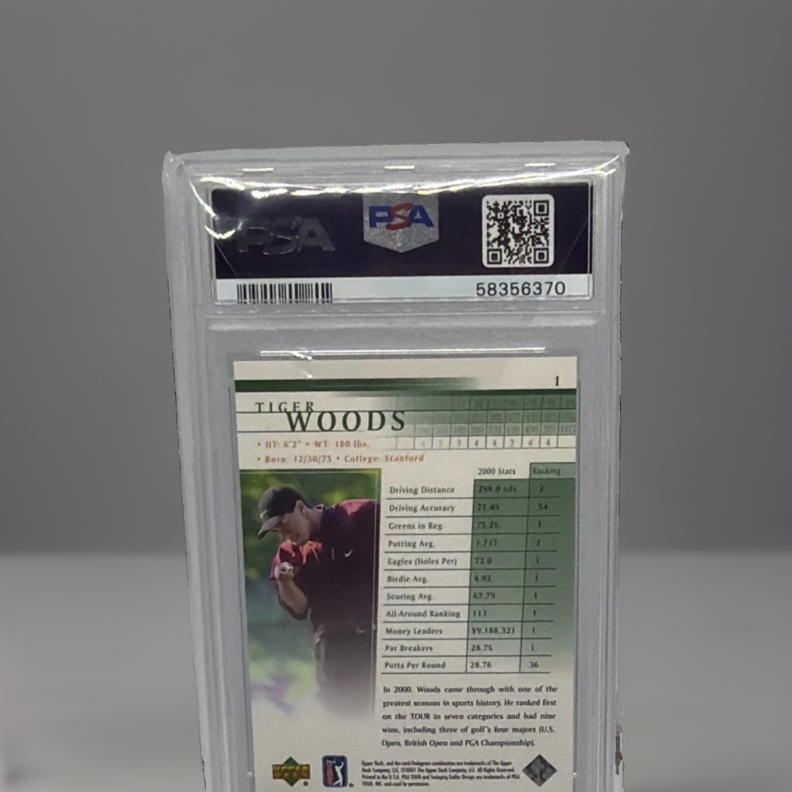Upper Deck 2001 Upper Deck Golf Tiger Woods #1 PSA 10 Graded Trading Card view 2