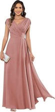 Cap Sleeve Mother of The Bride Dresses for Wedding Long Chiffon V Neck Formal