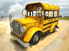 Rustic Vintage Classic School Bus Metal Model SCULPTURE FIGURINE Man Cave Decor