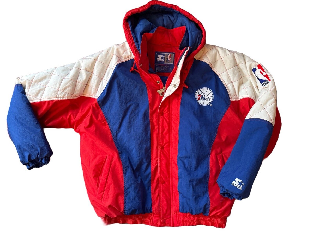 Philadelphia 76ers Starter Jacket, Vintage 90s NBA Zip Up Size XL