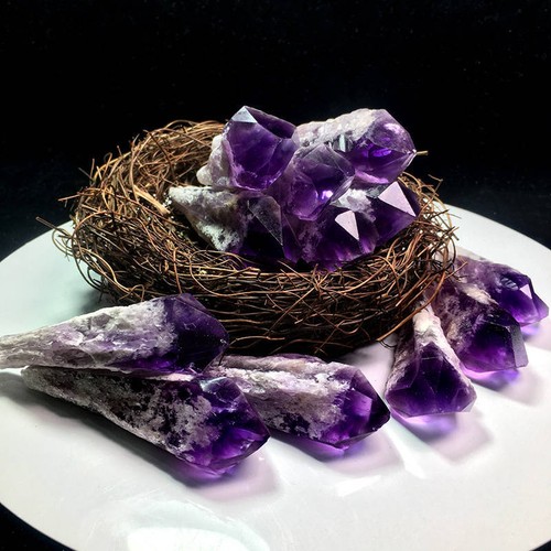 Natural Amethyst Quartz Crystal Cluster Rough Stone Geode Druzy Obelisk Healing - Picture 38 of 48