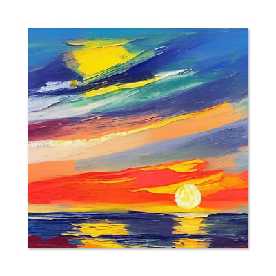 Lebendiger Sonnenuntergang Meereslandschaft bunt Öl Wandbild Leinwanddruck Bild 24x24