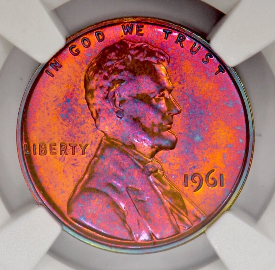 1961 TONED Lincoln Memorial Cent Proof NGC PF 65 BN PR65BN Toning Coin 1C - Image 2 of 4