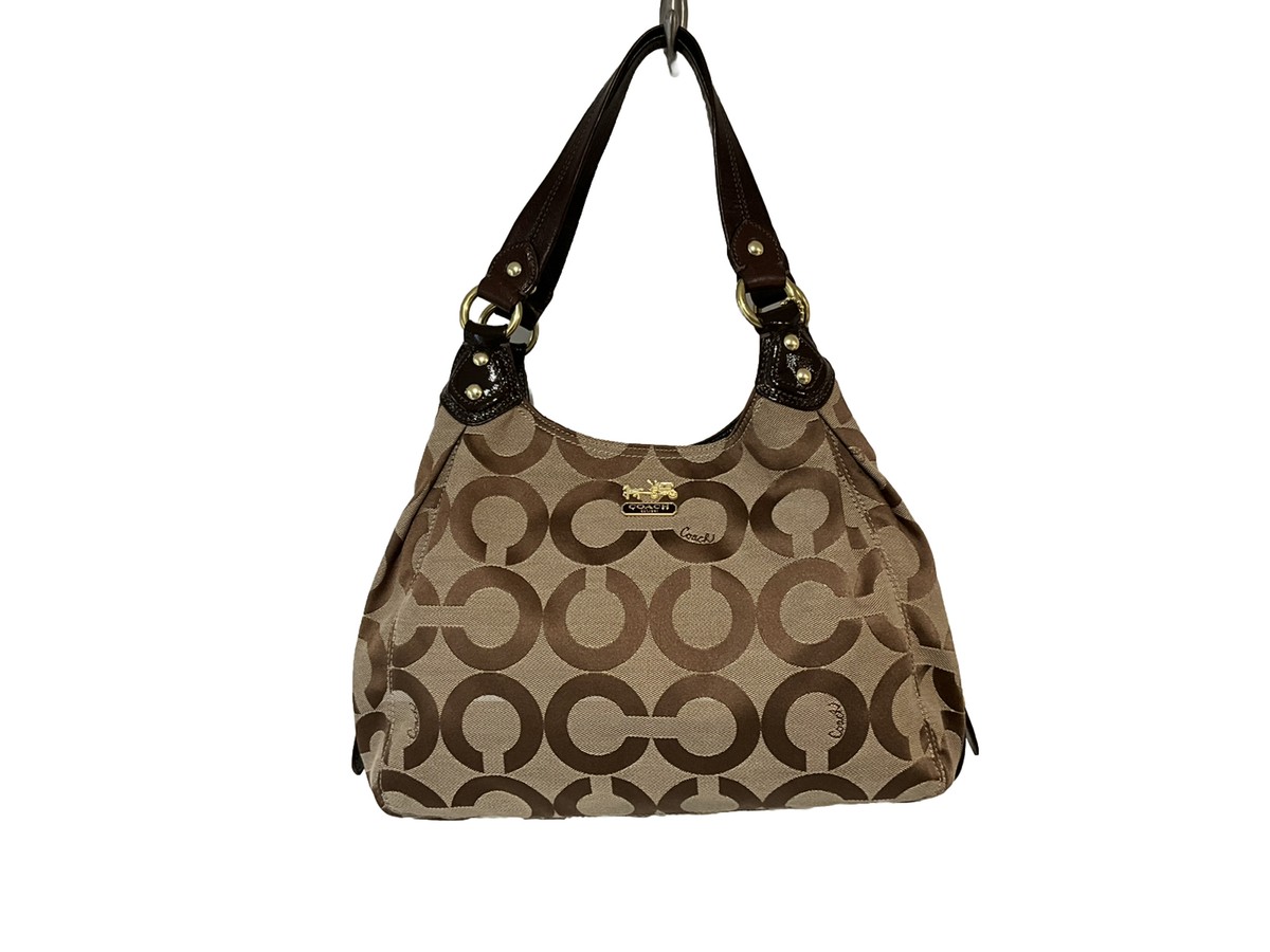 バッグ 2061 Coach Hobo Op Art Shoulder Bag COACH OP ART Brown Hobo Shoulder Bag Purse Dbl Handle