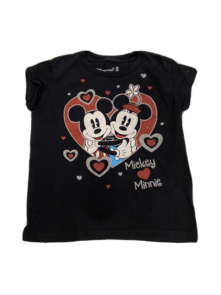 Disney Mickey And Minnie Mouse Black T Shirt 100% Cotton